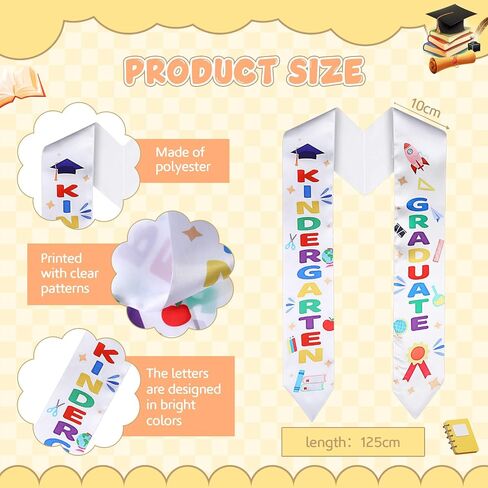 24 Pieces Preschool Printed Graduation Stole Unisex Kindergarten Graduate Printed Sash Satin Graduation Sash Honor Stole Scarf for Kids in Saudi Arabia