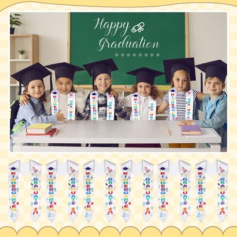 24 Pieces Preschool Printed Graduation Stole Unisex Kindergarten Graduate Printed Sash Satin Graduation Sash Honor Stole Scarf for Kids in Saudi Arabia