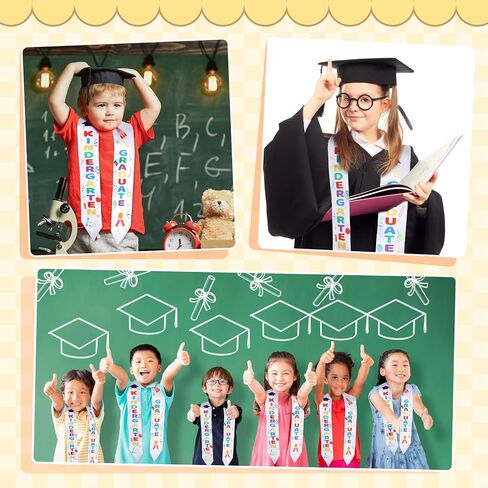 24 Pieces Preschool Printed Graduation Stole Unisex Kindergarten Graduate Printed Sash Satin Graduation Sash Honor Stole Scarf for Kids in Saudi Arabia