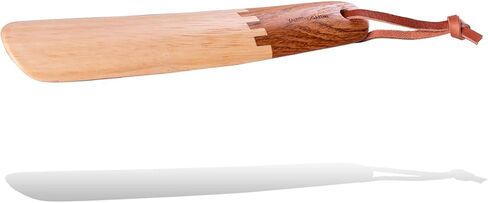 VALENTINO GAREMI Shoe Horn – 9.5 Inches Long - Genuine Mix Strong Teakwood & Beechwood with Leather String – Classic Design & Handmade Crafted – Made in India in Kuwait