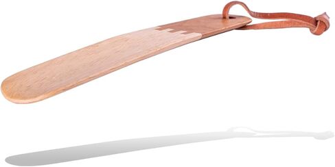 VALENTINO GAREMI Shoe Horn – 9.5 Inches Long - Genuine Mix Strong Teakwood & Beechwood with Leather String – Classic Design & Handmade Crafted – Made in India in Kuwait