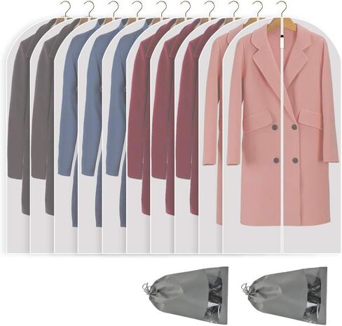 حقيبة ملابس معلقة من بيربر، حقائب بدلات خفيفة الوزن بسحاب كامل (مجموعة من 10) أكياس ملابس شفافة، أغطية ملابس PEVA لتخزين الملابس في الخزانة - 24 بوصة × 48 بوصة/10 عبوات in Kuwait