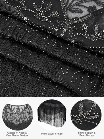 SWEETV 1920s Vintage Flapper Dresses for Women Fringed Great Gatsby Dresses Roaring 20s Dress with Sleeve in Saudi Arabia