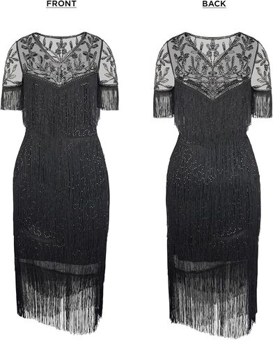 SWEETV 1920s Vintage Flapper Dresses for Women Fringed Great Gatsby Dresses Roaring 20s Dress with Sleeve in Saudi Arabia