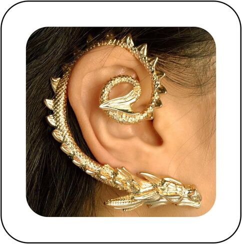 Allereyae Vintage Dragon Ear Cuff Wrap Earrings Flying Dragon Ear Climber Earrings Ancient Dragon Cartilage Ear Clip Earrings Gold Dragon Wrap Around Earrings Jewelry for Women and Girls (Gold) in Saudi Arabia