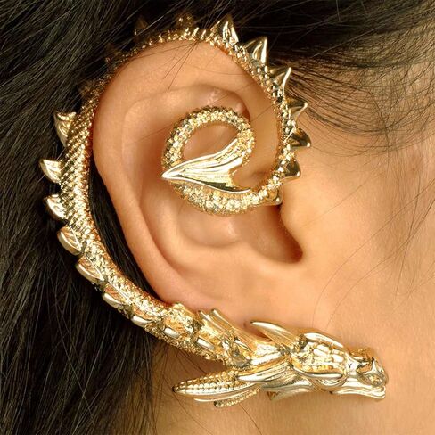 Allereyae Vintage Dragon Ear Cuff Wrap Earrings Flying Dragon Ear Climber Earrings Ancient Dragon Cartilage Ear Clip Earrings Gold Dragon Wrap Around Earrings Jewelry for Women and Girls (Gold) in Saudi Arabia