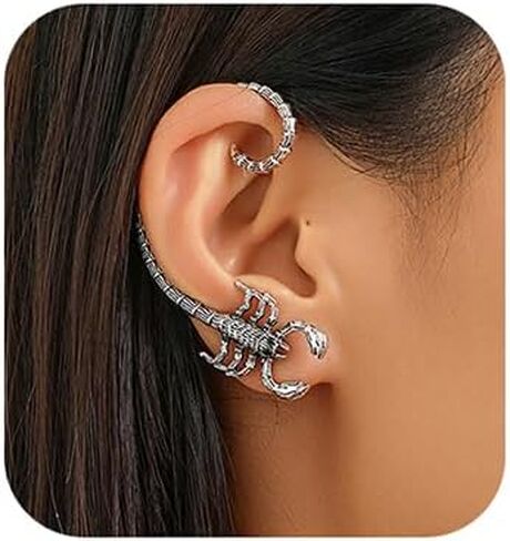 Jumwrit Vintage Silver Scorpion Ear Cuffs Earrings Gothic Punk Wrap Cartilage Crawler Climber Stud Earrings Statement Fantasy Halloween Cosplay Earrings for Women Girls, Zinc, alloy in Saudi Arabia