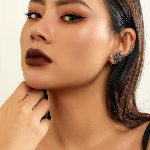Jumwrit Vintage Silver Scorpion Ear Cuffs Earrings Gothic Punk Wrap Cartilage Crawler Climber Stud Earrings Statement Fantasy Halloween Cosplay Earrings for Women Girls, Zinc, alloy in Saudi Arabia