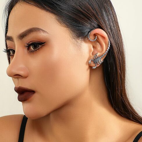Jumwrit Vintage Silver Scorpion Ear Cuffs Earrings Gothic Punk Wrap Cartilage Crawler Climber Stud Earrings Statement Fantasy Halloween Cosplay Earrings for Women Girls, Zinc, alloy in Saudi Arabia