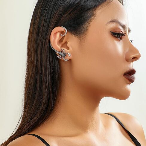 Jumwrit Vintage Silver Scorpion Ear Cuffs Earrings Gothic Punk Wrap Cartilage Crawler Climber Stud Earrings Statement Fantasy Halloween Cosplay Earrings for Women Girls, Zinc, alloy in Saudi Arabia