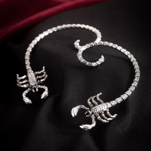 Jumwrit Vintage Silver Scorpion Ear Cuffs Earrings Gothic Punk Wrap Cartilage Crawler Climber Stud Earrings Statement Fantasy Halloween Cosplay Earrings for Women Girls, Zinc, alloy in Saudi Arabia