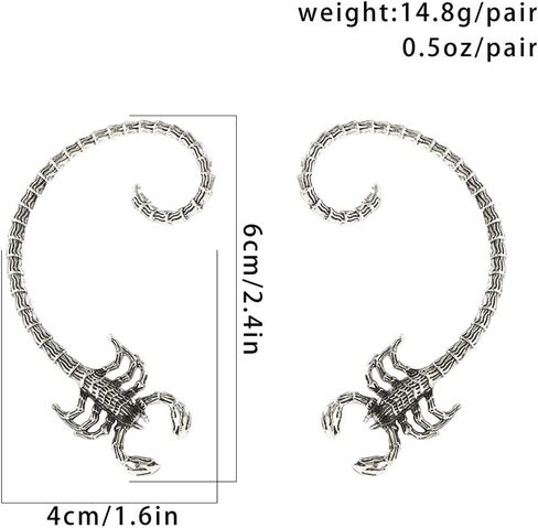 Jumwrit Vintage Silver Scorpion Ear Cuffs Earrings Gothic Punk Wrap Cartilage Crawler Climber Stud Earrings Statement Fantasy Halloween Cosplay Earrings for Women Girls, Zinc, alloy in Saudi Arabia