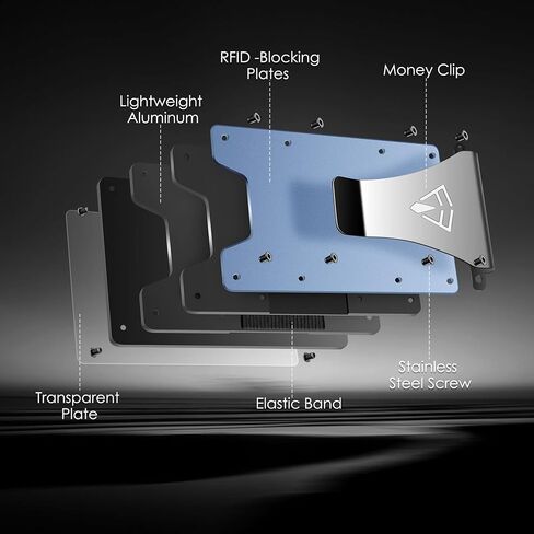 Minimalist Wallet for Men- Slim Aluminum Metal Money Clip Wallet with Clear ID Card Holder, RFID Blocking Slim Wallet for Men,Holds up 15 Cards with Money Clip,Ultra-Thin Tactical Wallet (Blue), metal in Kuwait