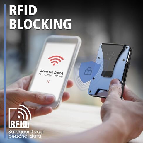 Minimalist Wallet for Men- Slim Aluminum Metal Money Clip Wallet with Clear ID Card Holder, RFID Blocking Slim Wallet for Men,Holds up 15 Cards with Money Clip,Ultra-Thin Tactical Wallet (Blue), metal in Kuwait