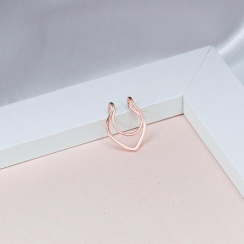 Fake Septum Ring Double V Hoop Fale Nose Earring Cuff Clip on Stud no Piercing Needed Faux Body Jewelry Gold/Silver/Rose Gold in Saudi Arabia