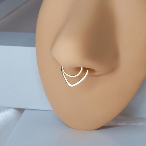 Fake Septum Ring Double V Hoop Fale Nose Earring Cuff Clip on Stud no Piercing Needed Faux Body Jewelry Gold/Silver/Rose Gold in Saudi Arabia