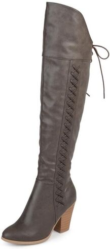 Journee Collection Womens Regular and Wide Calf Faux Lace-up Distressed Over-the-knee Boots in Kuwait