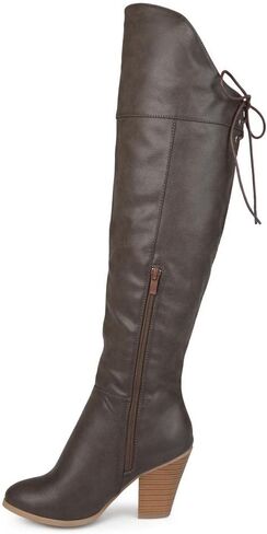 Journee Collection Womens Regular and Wide Calf Faux Lace-up Distressed Over-the-knee Boots in Kuwait