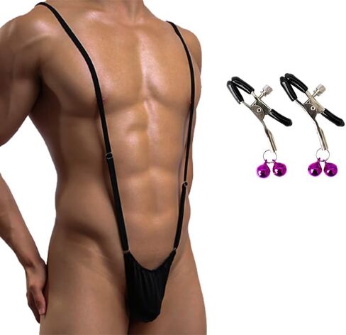 Beut Bucf & Co ثونج مع مشابك حلمة جرس مزدوجة صالحة للأكل Underwea حزام رياضي ملابس داخلية للرجال وأزياء الهالوين المثيرة باللون الأسود in Kuwait