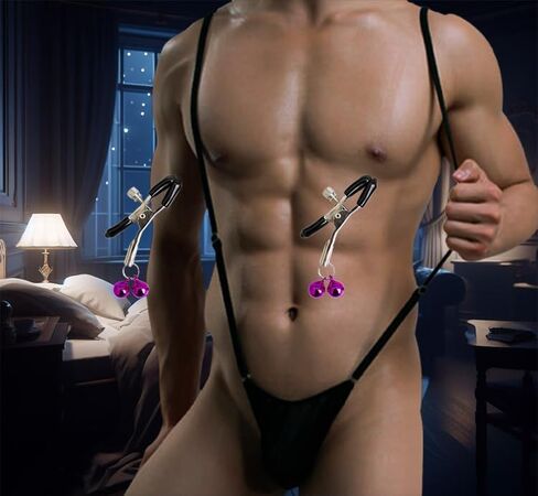 Beut Bucf & Co ثونج مع مشابك حلمة جرس مزدوجة صالحة للأكل Underwea حزام رياضي ملابس داخلية للرجال وأزياء الهالوين المثيرة باللون الأسود in Kuwait