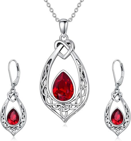 AOBOCO 925 Sterling Silver Celtic Knot Necklace and Earrings Jewelry Set with Red Crystal from Austria in Saudi Arabia