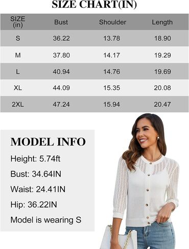 Genhoo 2024 Women's 3/4 Sleeve Cropped Cardigan Summer Lightweight Button Down Sweater Crochet Knit Bolero Shrugs in Saudi Arabia