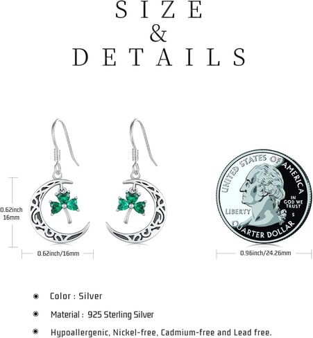 JUSTKIDSTOY St Patricks Day Earrings Gifts 925 Sterling Silver Four Leaf Clover Shamrock Earrings Irish Jewelry for Women Girls in Kuwait