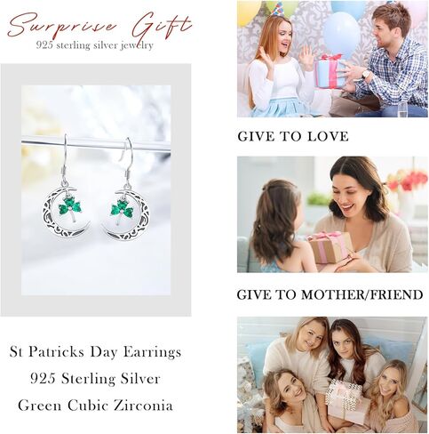 JUSTKIDSTOY St Patricks Day Earrings Gifts 925 Sterling Silver Four Leaf Clover Shamrock Earrings Irish Jewelry for Women Girls in Kuwait