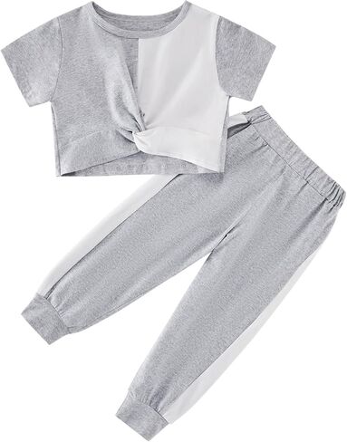 Girls Clothing Sets Tie Twist Short Sleeve T-Shirt Pant Casual Suit Little Girl Summer Tops Sweatpants Outfits 3-10Y in Saudi Arabia