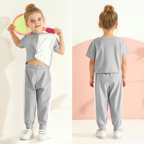 Girls Clothing Sets Tie Twist Short Sleeve T-Shirt Pant Casual Suit Little Girl Summer Tops Sweatpants Outfits 3-10Y in Saudi Arabia