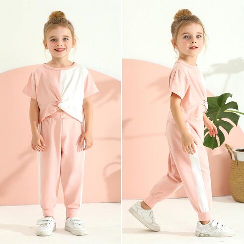 Girls Clothing Sets Tie Twist Short Sleeve T-Shirt Pant Casual Suit Little Girl Summer Tops Sweatpants Outfits 3-10Y in Saudi Arabia