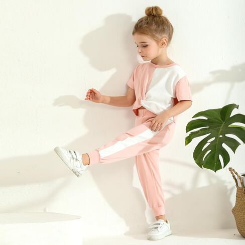 Girls Clothing Sets Tie Twist Short Sleeve T-Shirt Pant Casual Suit Little Girl Summer Tops Sweatpants Outfits 3-10Y in Saudi Arabia