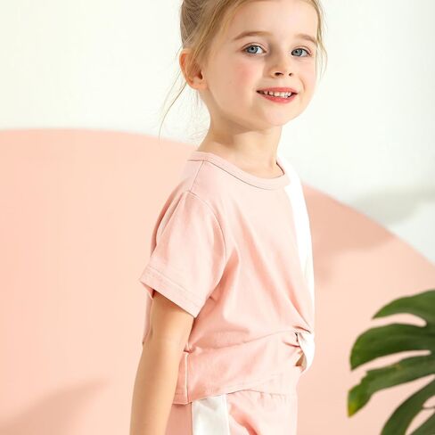 Girls Clothing Sets Tie Twist Short Sleeve T-Shirt Pant Casual Suit Little Girl Summer Tops Sweatpants Outfits 3-10Y in Saudi Arabia