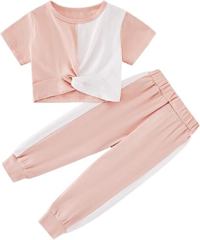 Girls Clothing Sets Tie Twist Short Sleeve T-Shirt Pant Casual Suit Little Girl Summer Tops Sweatpants Outfits 3-10Y in Saudi Arabia