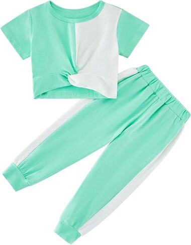 الفتيات مجموعة ملابس التعادل تويست كم قصير تي شيرت بانت بدلة غير رسمية فتاة صغيرة الصيف بلايز Sweatpants وتتسابق 3-10Y in Kuwait