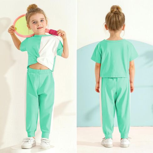الفتيات مجموعة ملابس التعادل تويست كم قصير تي شيرت بانت بدلة غير رسمية فتاة صغيرة الصيف بلايز Sweatpants وتتسابق 3-10Y in Kuwait