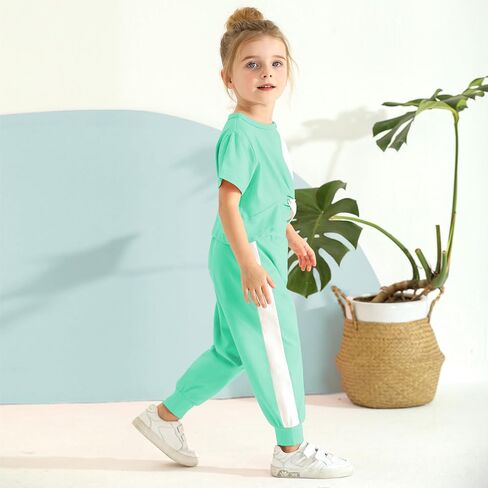 الفتيات مجموعة ملابس التعادل تويست كم قصير تي شيرت بانت بدلة غير رسمية فتاة صغيرة الصيف بلايز Sweatpants وتتسابق 3-10Y in Kuwait