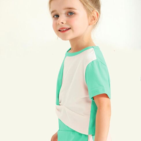 الفتيات مجموعة ملابس التعادل تويست كم قصير تي شيرت بانت بدلة غير رسمية فتاة صغيرة الصيف بلايز Sweatpants وتتسابق 3-10Y in Kuwait