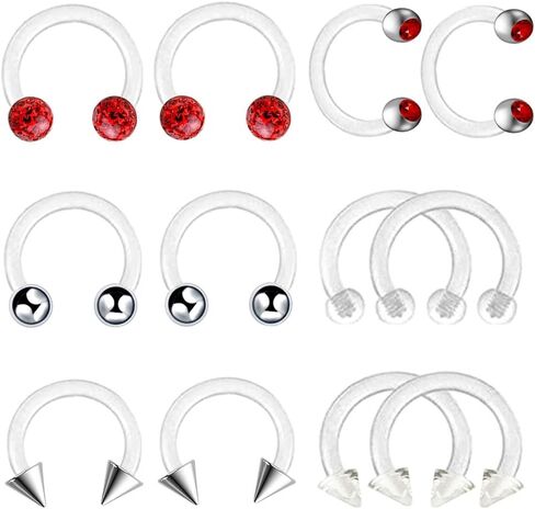 12pc 16g Acrylic Horseshoe Nose Septum Lip CZ Crystal Ball Hoop Bar Ring Ear Body Piercing Retainer in Saudi Arabia