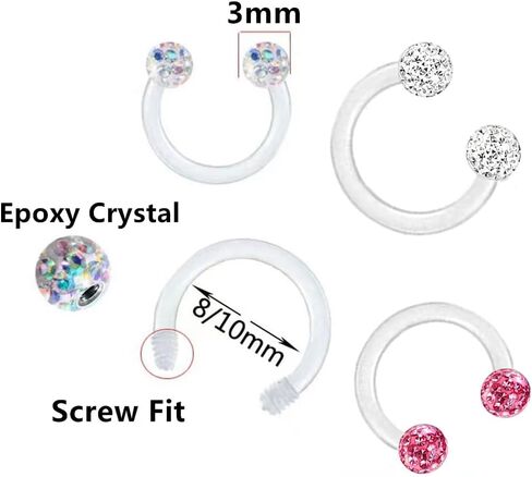 12pc 16g Acrylic Horseshoe Nose Septum Lip CZ Crystal Ball Hoop Bar Ring Ear Body Piercing Retainer in Saudi Arabia