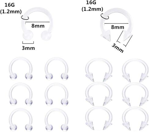 12pc 16g Acrylic Horseshoe Nose Septum Lip CZ Crystal Ball Hoop Bar Ring Ear Body Piercing Retainer in Saudi Arabia