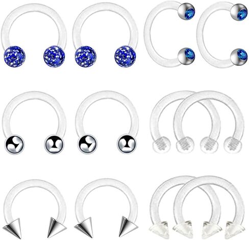 12pc 16g Acrylic Horseshoe Nose Septum Lip CZ Crystal Ball Hoop Bar Ring Ear Body Piercing Retainer in Saudi Arabia