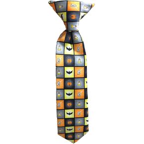 Young Boys' Spooky Halloween Squares Jack-O'-Lantern Ghost Candy Corn Bats 11 inch Pre-Tied Clip-On Neck Tie
