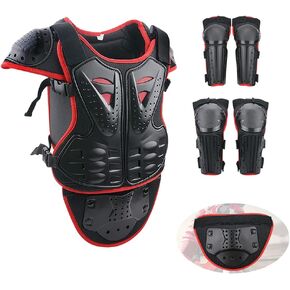 StarknightMT Upgraded Motorcycle Kids Armor Suit Dirt Bike Gear Elbow Knee Pads Chest Belly Protector Motocross Riding Guards Set（Black）