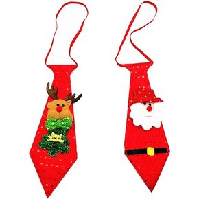 TOYANDONA 2pcs Christmas Kids Necktie Light Up Zipper Tie Sequin Boys Luminous Necktie Santa Deer Pre-tied for Party Supplies Banquet Festival Party