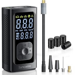 Syncwire Tire Inflator Portable Air Compressor - 150PSI 2X Faster Inflation Smart Air Pump for Car Tires [Extra-large LCD] with Digital Pressure Gauge, Auto Shut-off for Car, Motorcycle, Bike & Balls