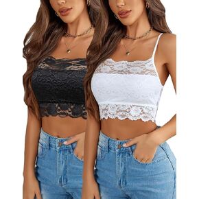 Avidlove 2Pcs Bralettes Wireless Lace Camisoles Racerback Double-Layered Y2K Crop Top