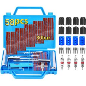 Car Tyre Repair Kit, Tyre Repair Kits (58 Pieces) Tyre Puncture Repair Kit, Meche Flat Tyres for Cars, Motorcycles, Trucks, SUVs, ATVs, Tractors, Campers