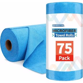 Microfiber Towel Roll, 75 Pack Tear Away Cleaning Rags Microfiber Cleaning Cloth, Lint Free Multi-Purpose Absorbent Washcloth Rag Wipes for Commercial Kitchen Auto Shop 11.5"x11.5"