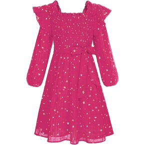 GRACE KARIN Girls Long Sleeve Ruffle Dress Fall Tiered Sparkle Swing Winter Party Dress for Girls Size 5-12